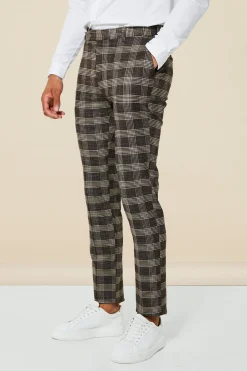 Brown Tall Slim Check Double Breasted Suit | BoohooMAN UK