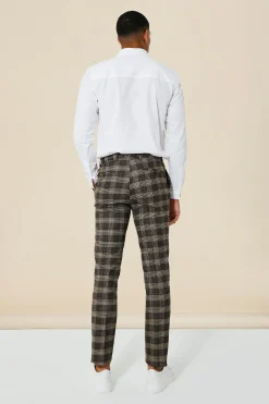 Brown Tall Slim Check Double Breasted Suit | BoohooMAN UK