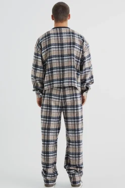 Brushed Check Boxy Bomber Jacket & Straight Leg Trouser | BoohooMAN UK