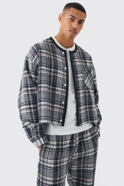 Brushed Check Boxy Bomber Jacket & Straight Leg Trouser | BoohooMAN UK