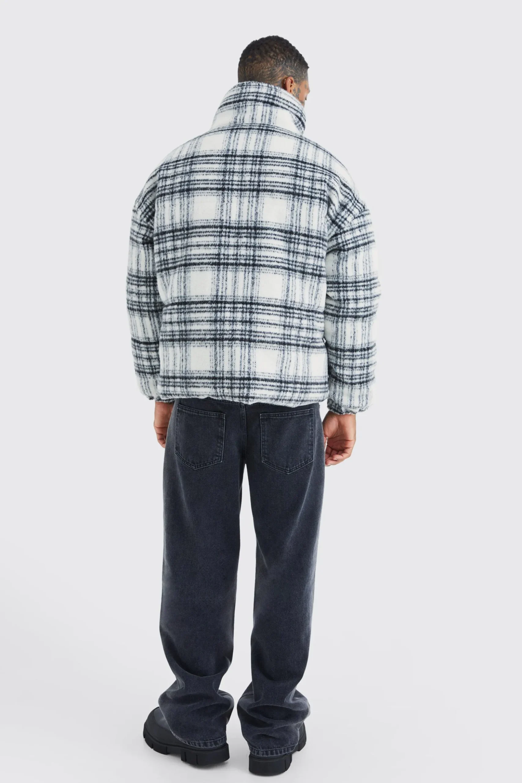 Brushed Check Funnel Neck Puffer | BoohooMAN UK