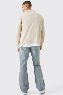 Brushed Knitted Collared Cardigan | BoohooMAN UK
