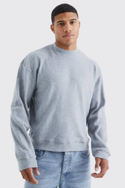 Brushed Rib Ottoman Oversized Boxy Sweater | BoohooMAN UK