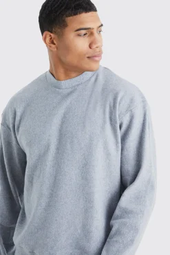 Brushed Rib Ottoman Oversized Boxy Sweater | BoohooMAN UK