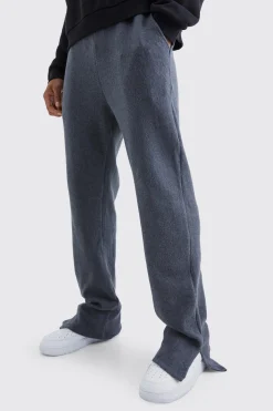 Brushed Rib Ottoman Relaxed Split Hem Jogger | BoohooMAN UK