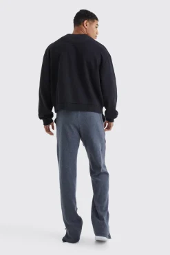 Brushed Rib Ottoman Relaxed Split Hem Jogger | BoohooMAN UK