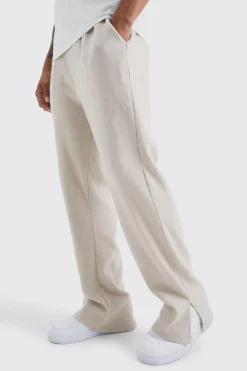 Brushed Rib Ottoman Relaxed Split Hem Jogger | BoohooMAN UK