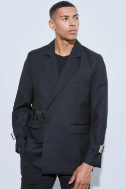 Buckle Chest & Cuff Relaxed Fit Suit Jacket | BoohooMAN UK