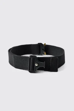 Buckle Detail Belt In Black | BoohooMAN UK