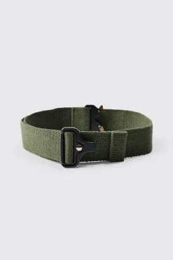 Buckle Detail Belt In Khaki | BoohooMAN UK