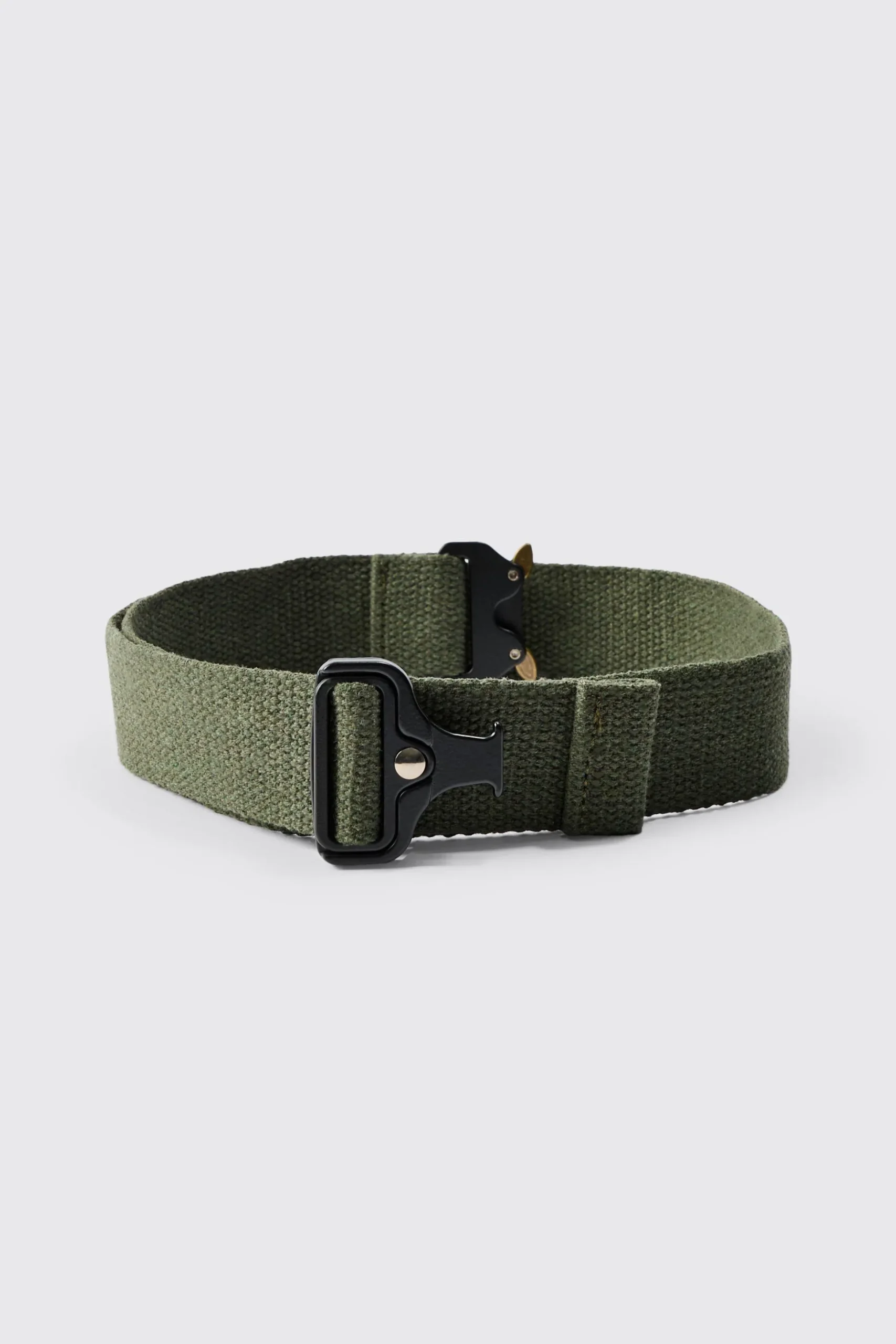 Buckle Detail Belt In Khaki | BoohooMAN UK
