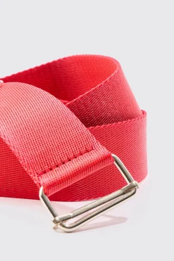 Buckle Detail Nylon Belt In Red | BoohooMAN UK