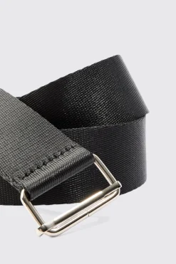Buckle Detail Nylon Belt In Black | BoohooMAN UK