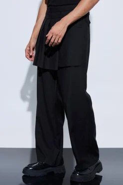 Buckle Kilt Overlay Wide Leg Trousers | BoohooMAN UK