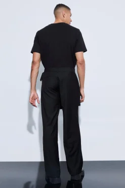 Buckle Kilt Overlay Wide Leg Trousers | BoohooMAN UK