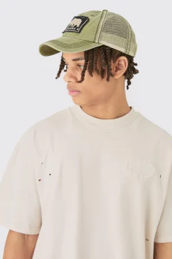 California Trucker Cap In Khaki | BoohooMAN UK