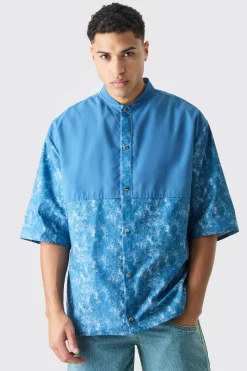 Camo Dropped Shoulder Ribbed Neck Shirt | BoohooMAN UK
