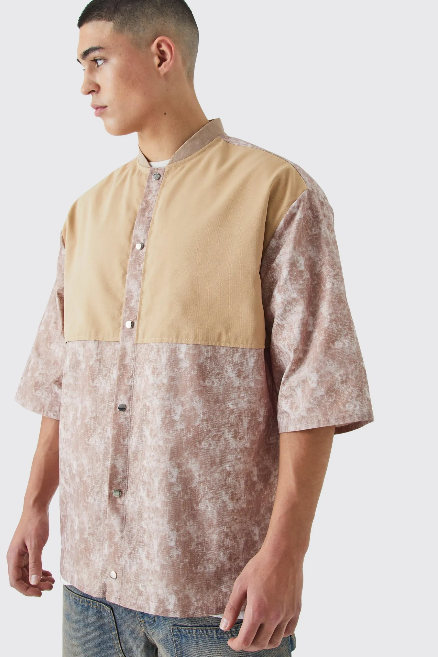 Camo Dropped Shoulder Ribbed Neck Shirt | BoohooMAN UK