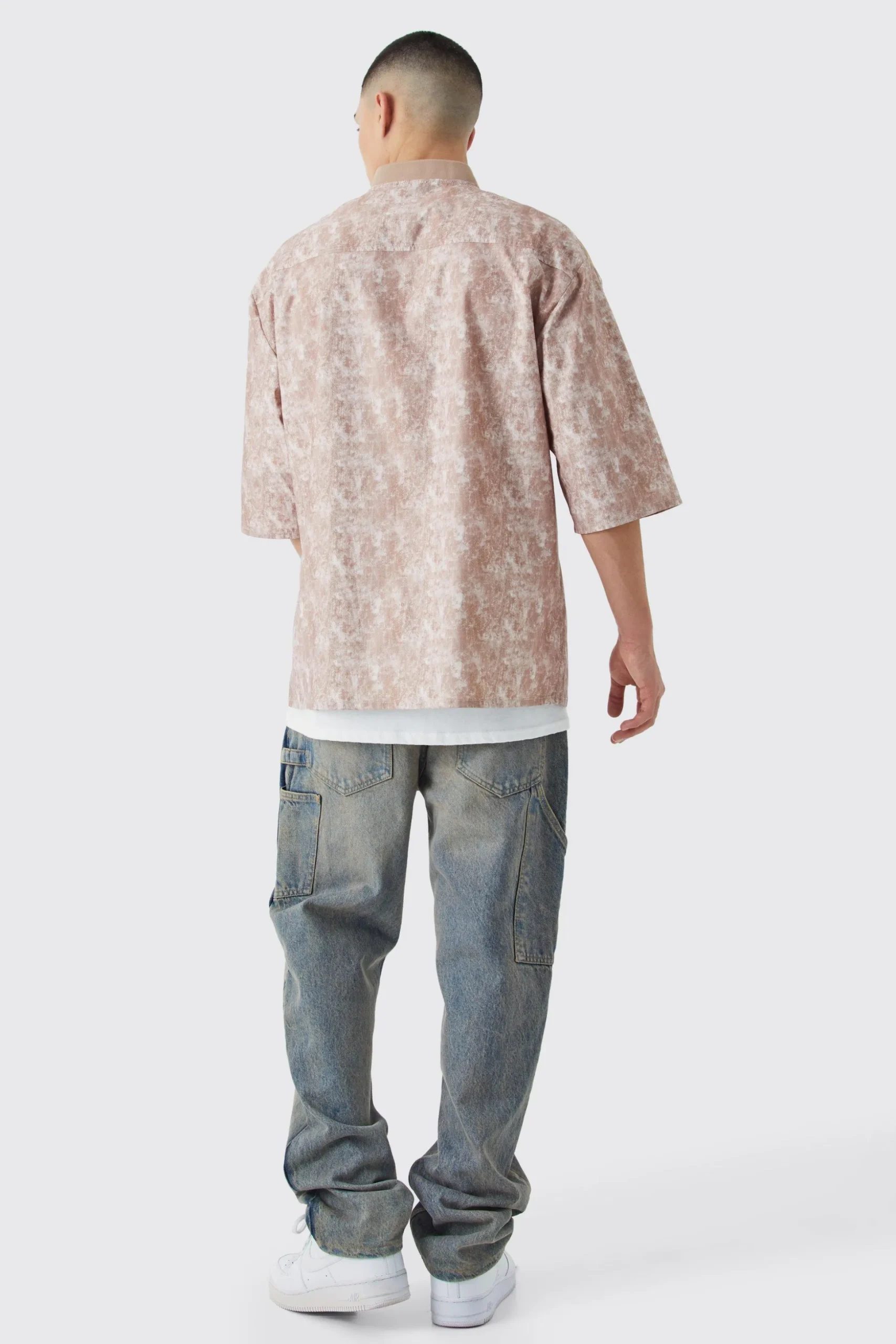 Camo Dropped Shoulder Ribbed Neck Shirt | BoohooMAN UK