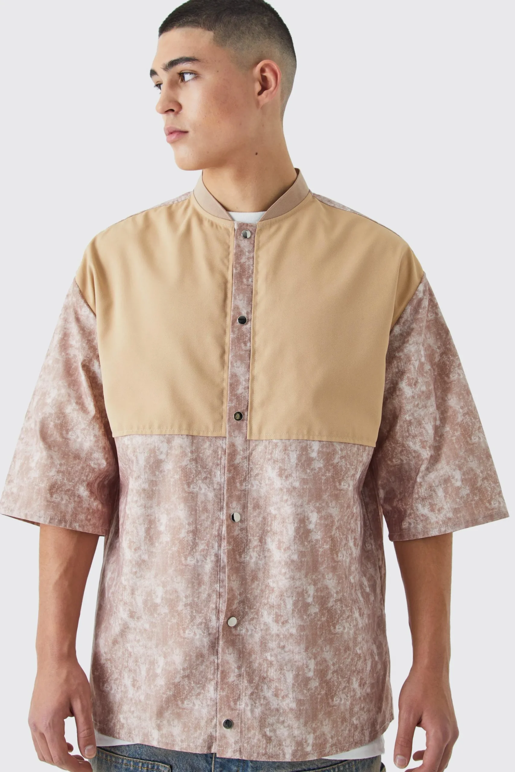 Camo Dropped Shoulder Ribbed Neck Shirt | BoohooMAN UK