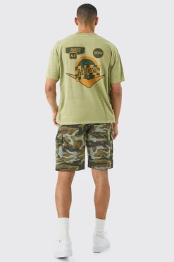 Camo Fixed Waist Relaxed Cargo Shorts | BoohooMAN UK