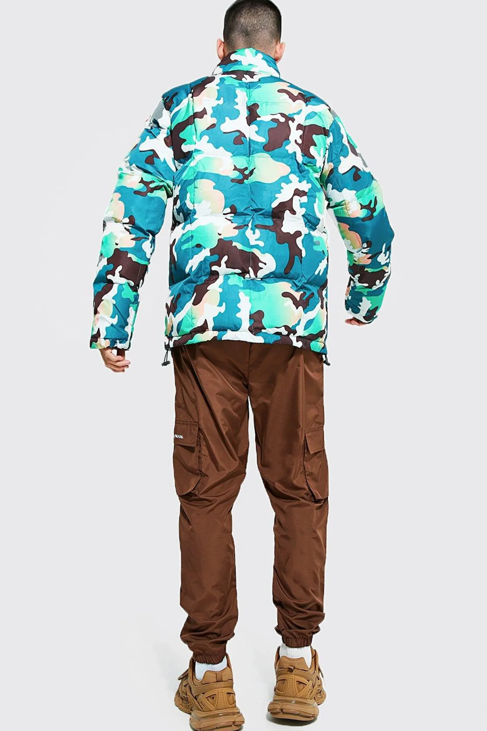 Camo Funnel Neck Puffer | BoohooMAN UK