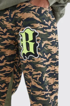 Camo Gusset Detail Applique Flared Trousers | BoohooMAN UK