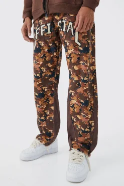 Camo Gusset Detail Official Applique Flared Trousers | BoohooMAN UK