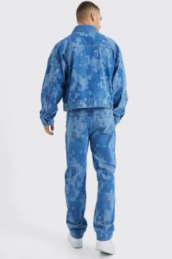 Camo Print Denim Jacket And Jeans Set | BoohooMAN UK