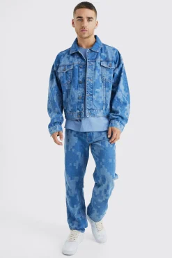 Camo Print Denim Jacket And Jeans Set | BoohooMAN UK