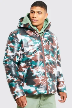 Camo Transparent Puffer | BoohooMAN UK
