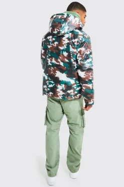 Camo Transparent Puffer | BoohooMAN UK
