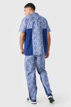 Camo Twill Short Sleeve Gusset Detail Shirt Set | BoohooMAN UK