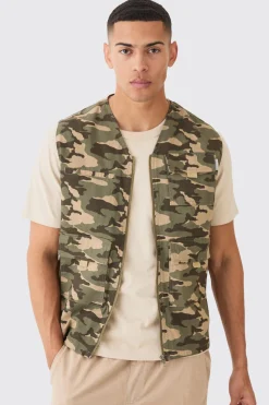 Camo Twill Utility Vest | BoohooMAN UK