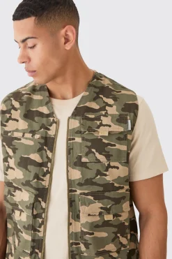 Camo Twill Utility Vest | BoohooMAN UK