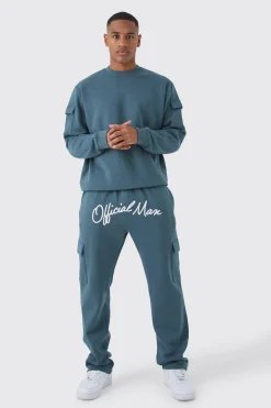 Cargo Pocket Crotch Sweatshirt & Jogger Set | BoohooMAN UK