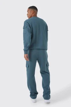 Cargo Pocket Crotch Sweatshirt & Jogger Set | BoohooMAN UK