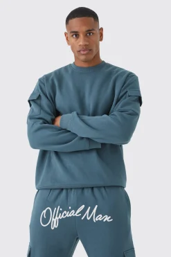 Cargo Pocket Crotch Sweatshirt & Jogger Set | BoohooMAN UK