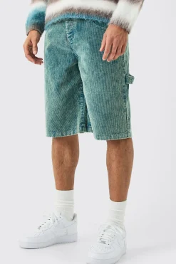 Carpenter Acid Wash Cord Jort In Navy | BoohooMAN UK