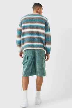 Carpenter Acid Wash Cord Jort In Navy | BoohooMAN UK
