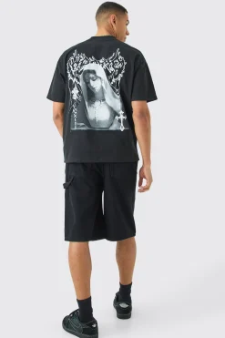 Carpenter Detail Denim Jorts In Black | BoohooMAN UK