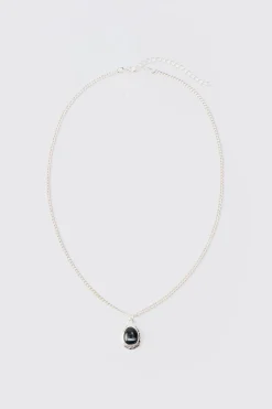 Chain Necklace With Black Marble Pendant | BoohooMAN UK
