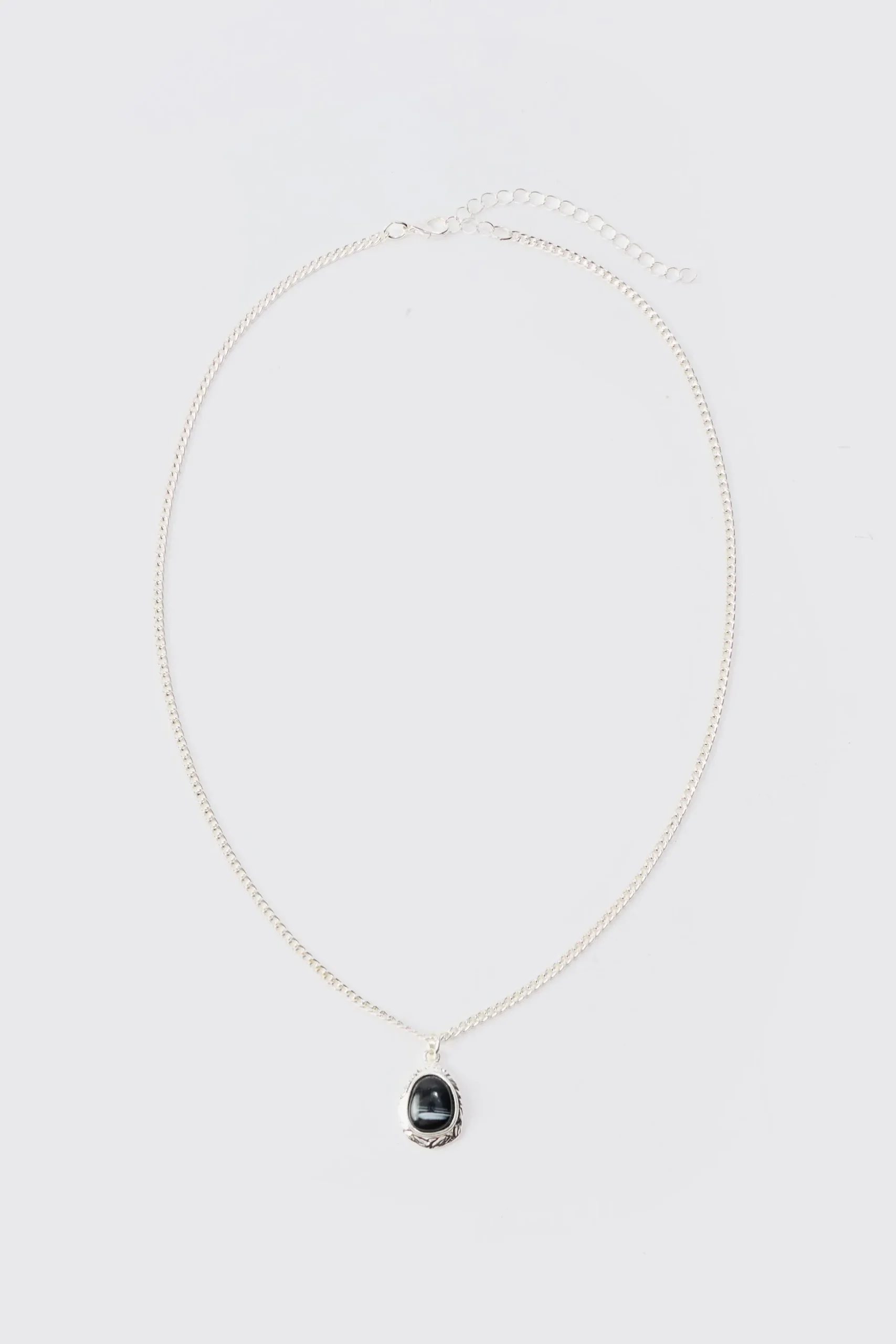 Chain Necklace With Black Marble Pendant | BoohooMAN UK