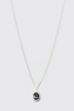 Chain Necklace With Black Marble Pendant | BoohooMAN UK