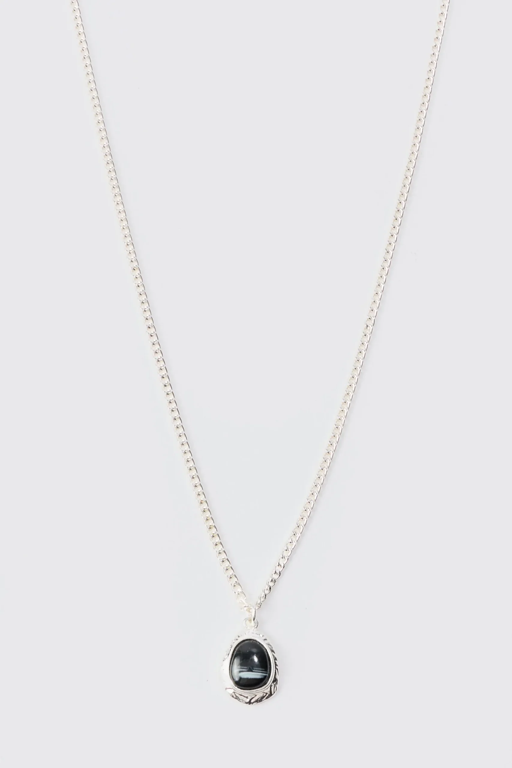 Chain Necklace With Black Marble Pendant | BoohooMAN UK