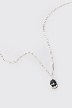 Chain Necklace With Black Marble Pendant | BoohooMAN UK