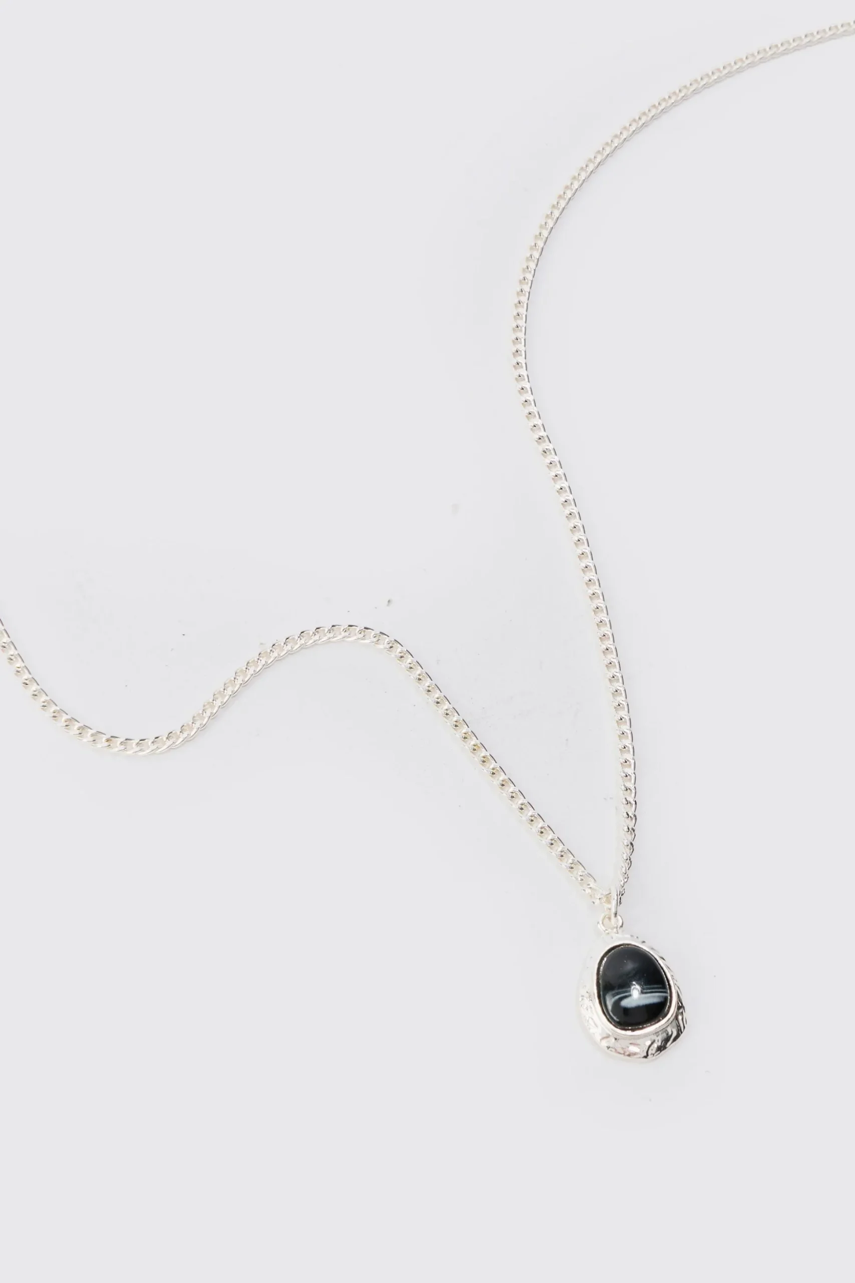 Chain Necklace With Black Marble Pendant | BoohooMAN UK