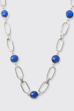 Chain Necklace With Gem Stones In Silver | BoohooMAN UK