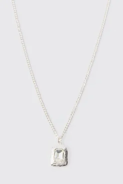 Chain Necklace With Silver Gem Stone Pendant | BoohooMAN UK
