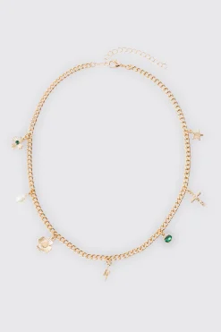 Chain Pendant Necklace In Gold | BoohooMAN UK
